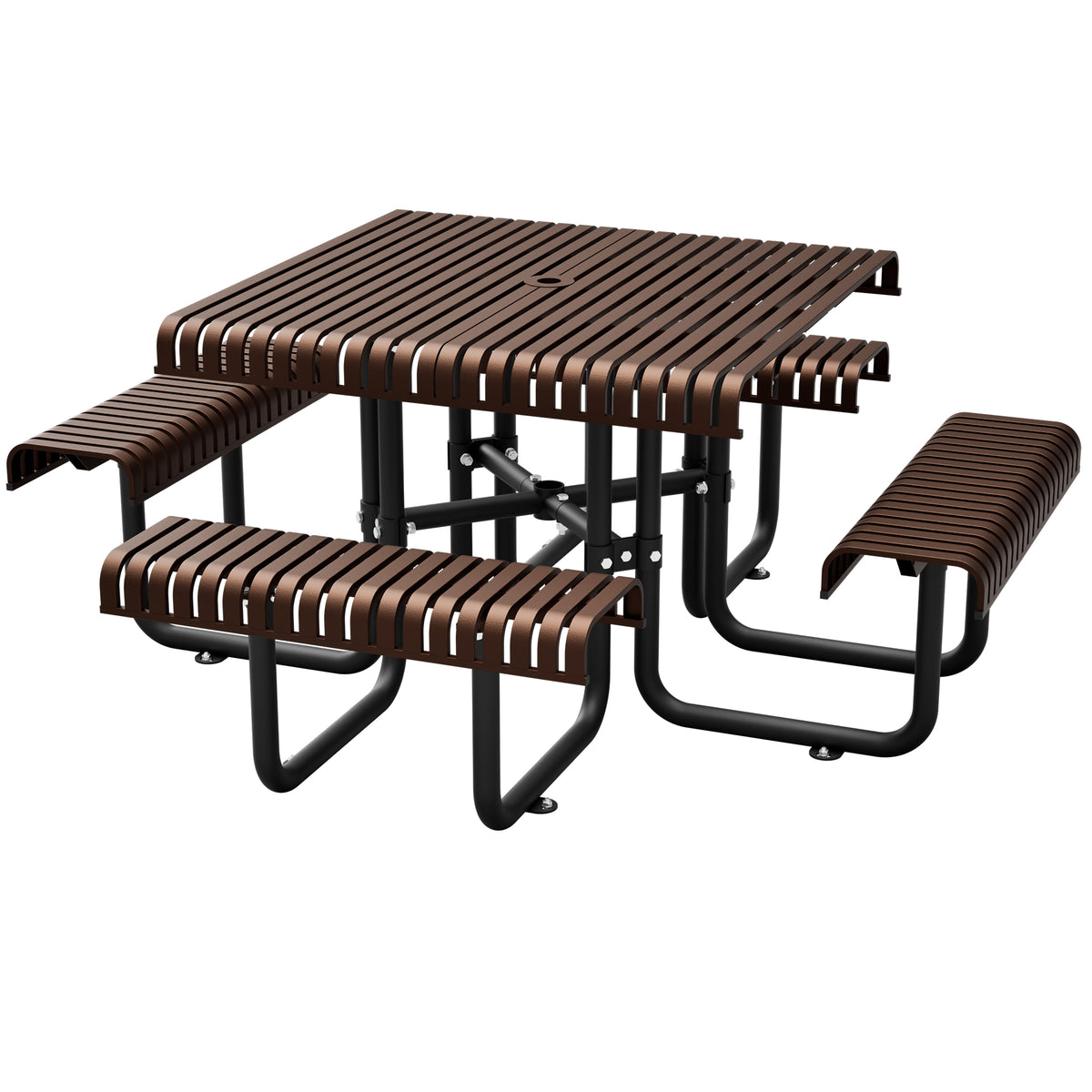 80.7' Heavy Duty Metal Picnic Table for 4-8 People, Outdoor Dining Bench with Umbrella Hole, Rust-Resistant Slotted Steel Top, 882LBS Capacity – For Backyard, Garden, Picnic, Camping