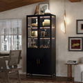 76.75'' Tall Display Cabinet, with Glass Doors and LED Lights, Steel Curio Cabinet with 3-Sided Glass, Pantry Cabinet with Storage for Hallways, Livingroom Kitchen Home Decor & Office - Black