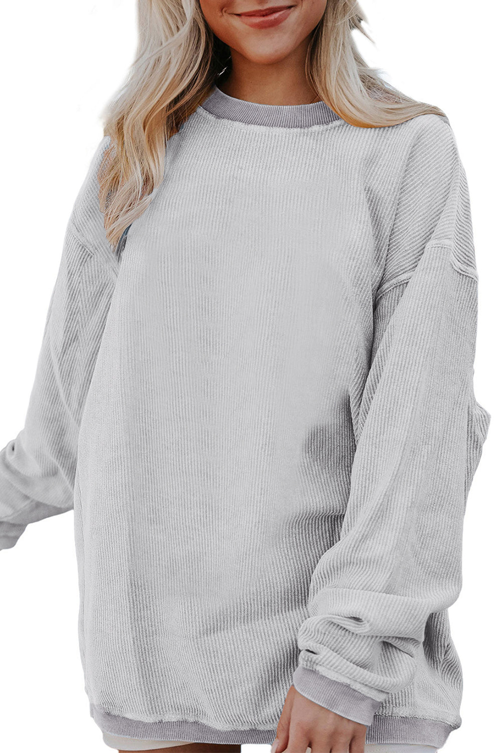 Grass Green Crinkle Rib Drop Shoulder Oversized Sweatshirt