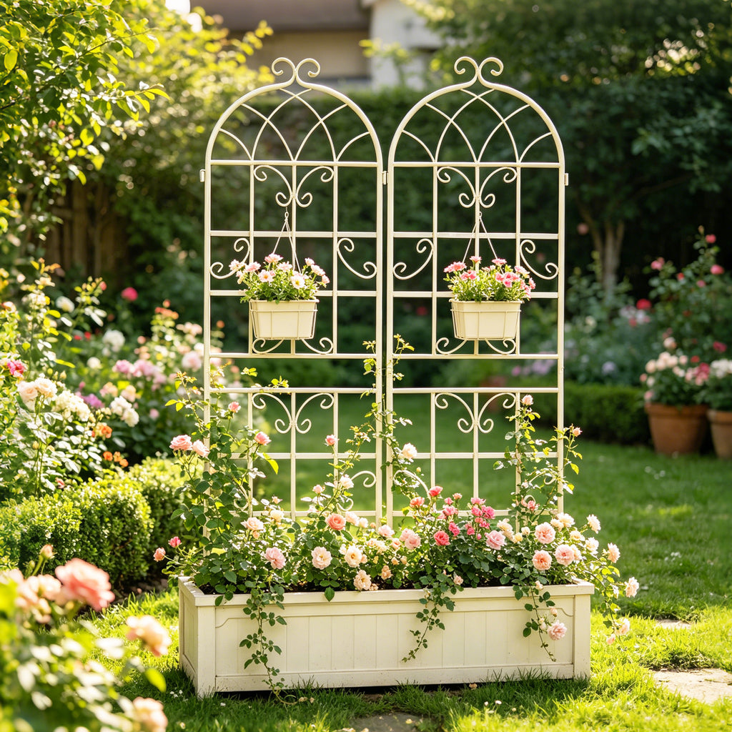 2 Pack Metal Garden Trellis 71' x 19.7' Rustproof Trellis for Climbing Plants Outdoor Flower Support Cream White
