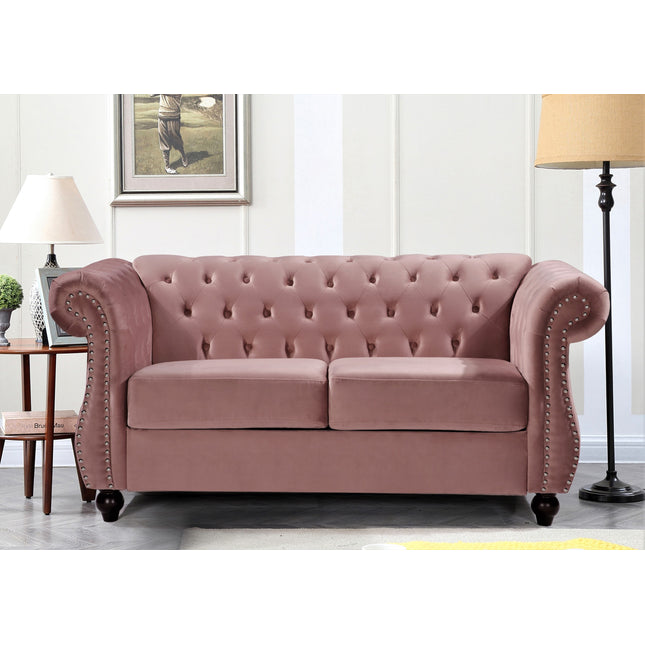 Chesterfield Crushed Velvet Accent Chair, Button Tufted Single Sofa Chair with Rolled Arms, Wood Tapered Legs, High Density Foam Spring Support, Comes with Matching Bolster