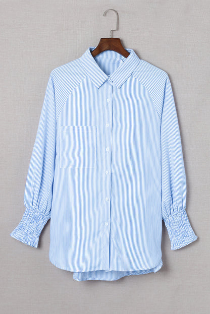 Light Blue Striped Casual Shirred Cuffs Shirt - Eloy Royal