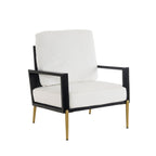 Mid-Century Modern Armchair with Solid Wood Frame, Velvet Fabric Living Room Chair with Gold Metal Legs, White, for Balcony, Living Room, and Bedroom
