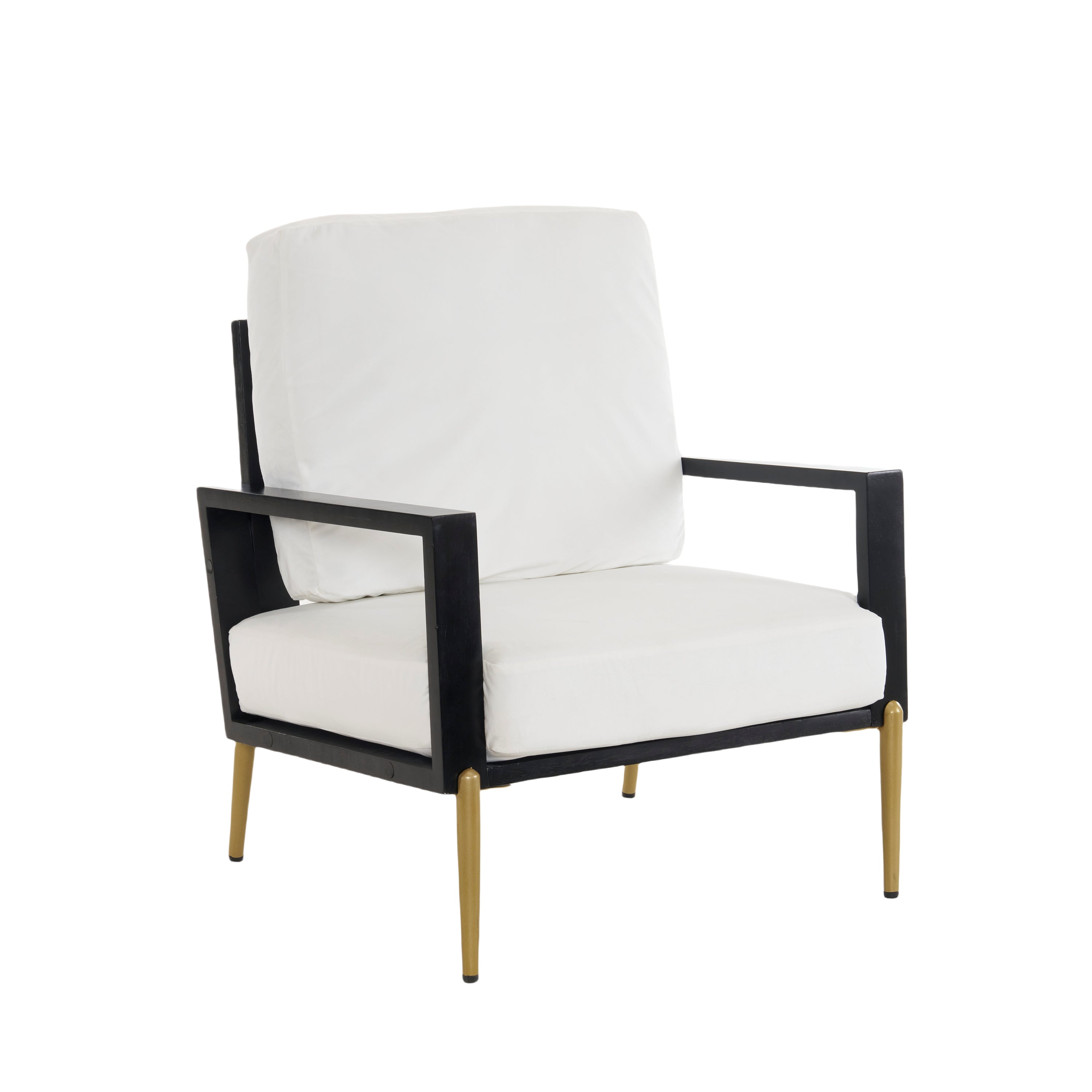 Mid-Century Modern Armchair with Solid Wood Frame, Velvet Fabric Living Room Chair with Gold Metal Legs, White, for Balcony, Living Room, and Bedroom