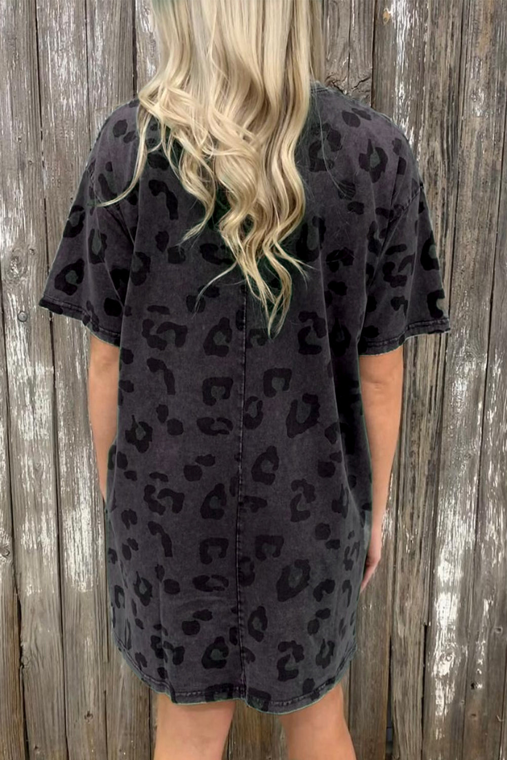 Gray Short Sleeve Casual Leopard Print Dress With Pockets - Eloy Royal