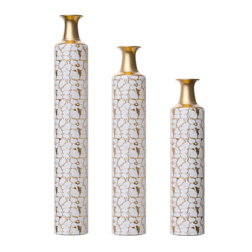 Floor Vases Gold Large Vases - 32/28/24-Inch Decorative High Vases Set of 3 for Home Décor Vintage Large Vases Representing Twigs, Twigs Dried Flowers Living Room Antique Worn Vases