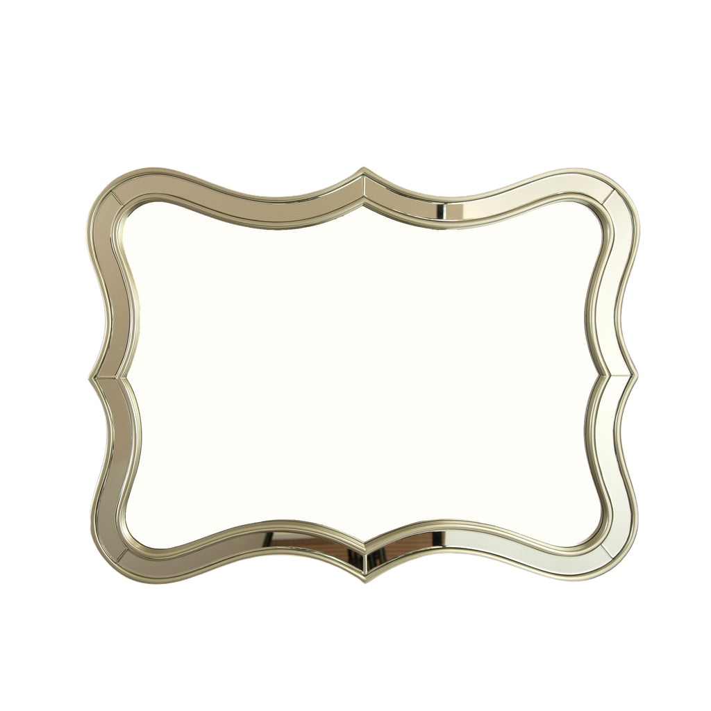 24'' Fleuron Mirror, Wave-shape PU Material Light Luxury Style Art Decorative Mirror with Golden Frame, Suitable for Bathroom, Bedroom, Living Room, Corridor, Entryway, etc.