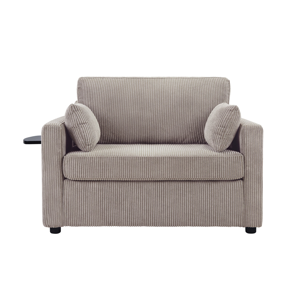 Twin Size Sofa Bed 47.2' Sleeper Sofa Loveseat with Foldable Mattress, Side Table, Storage Pocket & USB Ports, Grey-Brown Corduroy