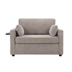 Twin Size Sofa Bed 47.2' Sleeper Sofa Loveseat with Foldable Mattress, Side Table, Storage Pocket & USB Ports, Grey-Brown Corduroy