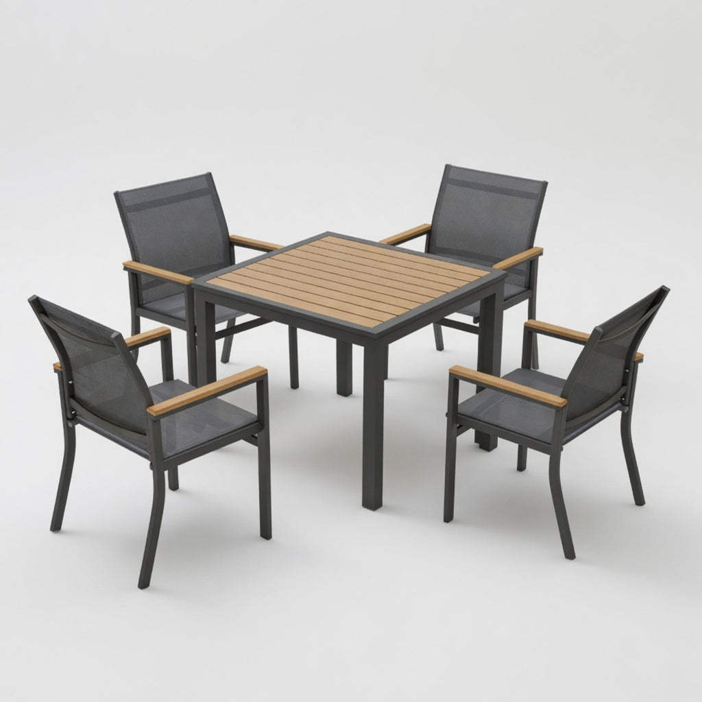 Modern Grey Aluminum Patio Dining Set with Textilene Chairs, 5-Piece All-Weather Outdoor Table and Chair Set for Patio, Porch, Garden