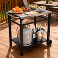 2-Tier Outdoor Grill Cart with Stainless Steel Top, Large Wheels & Tool Hooks, Movable BBQ Prep Table, Rolling Serving Bar Cart for Patio, Backyard, Pizza Oven Stand, Black