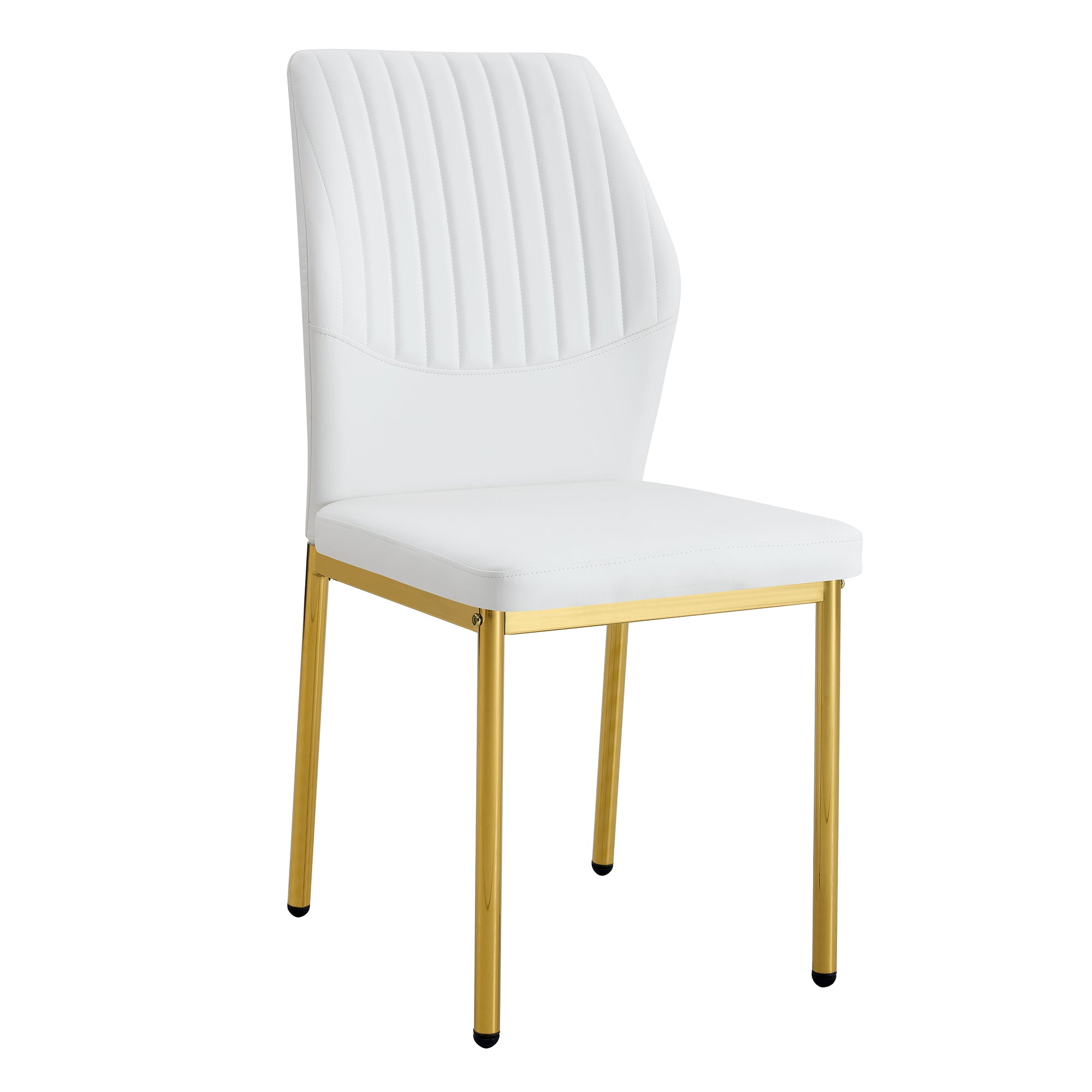 Luxury Simple Chair - Set of 6 White PU Material High Resilience Dining Chair with Metal Gold Leg and Vertical Stripe Design