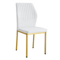 Luxury Simple Chair - Set of 4 White PU Material High Resilience Dining Chair with Metal Gold Leg