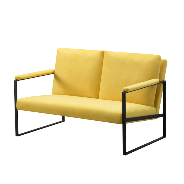 Loveseat Accent Chair, All Metal Frame 2-Seater Sofa Chair with Padded Armrest, High-Density Foam Cushion, Removable Washable Back Cover, Easy Assembly Modern Loveseat for Living Room Bedroom, Yellow