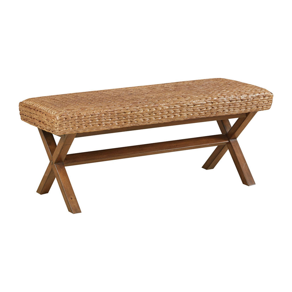 The Bench with Water Hyacinth Seat and Mahogany Base, Chestnut Finish, 45' Width