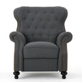 Modern Manual Push Back Recliner Chair Fabric 3-Position Recliner with Rolled Arms Nailhead Trim & Dark Brown Rubber Wood Legs in Charcoal, Plywood Frame, 36.4'L x 35.8'W x 44'H