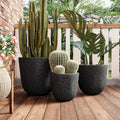 U_STYLE Lightweight MGO Planter Set of 3,16.93'+13.78'+11.02' Dia Round Concrete Stackable Flower Pots with Drainage Holes and Rubber Plug,Crackle Stone Texture for Patio Garden Balcony Indoor Outdoor