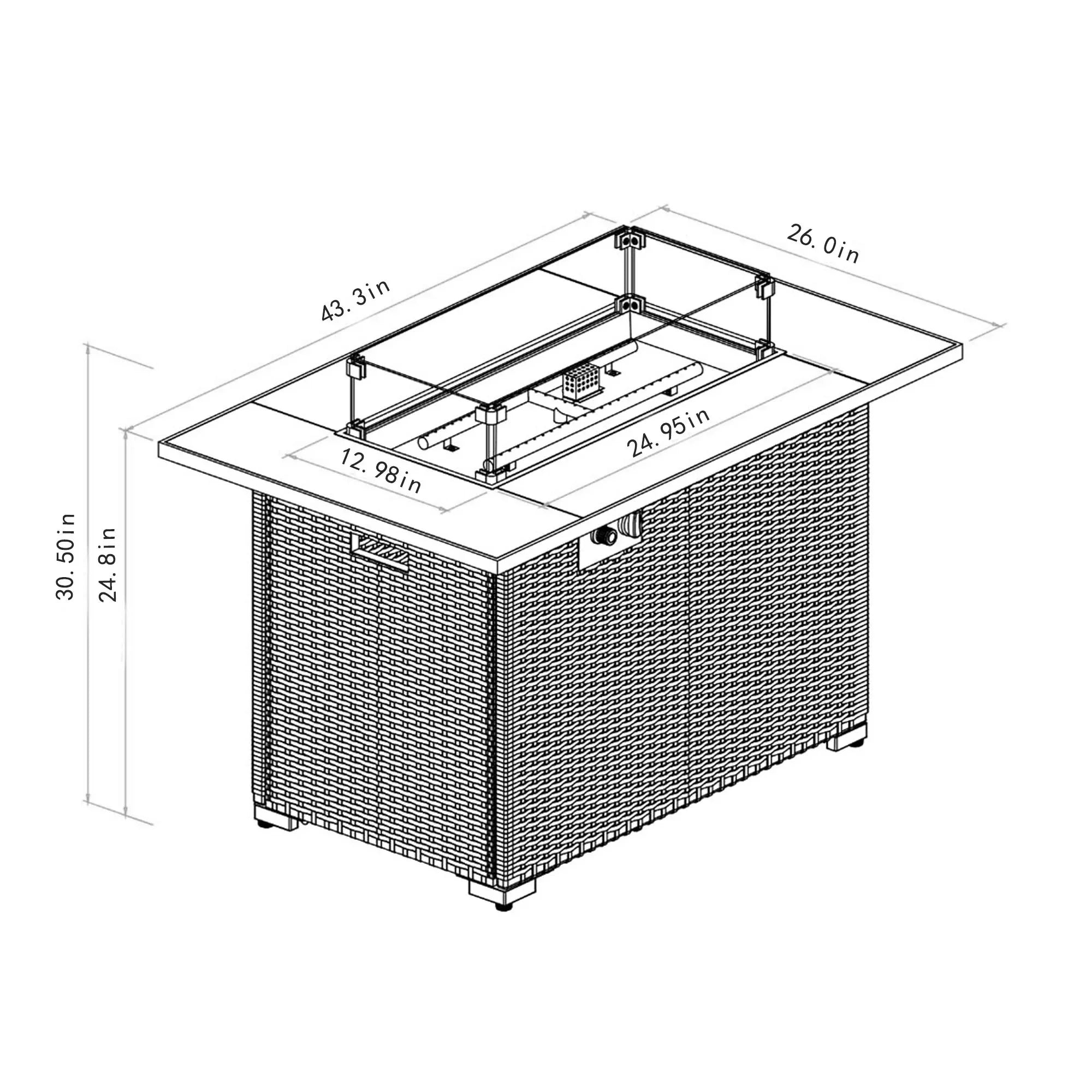 44' Propane Gas Fire Pit Table, 50000 BTU Rectangular Fire Pit, Tile Tabletop with Beautiful Wicker Base for Outside Patio Deck Garden Courtyard-Brown - Eloy Royal