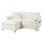 Modern Chenille Deep Seat Sectional Sofa Cloud Couch with Ottoman, Beige Upholstered Modular L Shaped Couch for Living Room, Apartment, Office