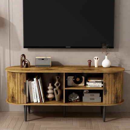TV Stand, 47' Modern TV Console Table with Storage Compartment and Sliding Door, Gaming Entertainment Center with Cabinet for Living Room, Bedroom, Office (BROWN Color)