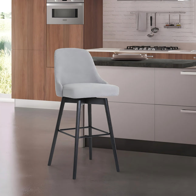 Cylis 26' Swivel Black Wood Counter Stool in Light Gray Fabric