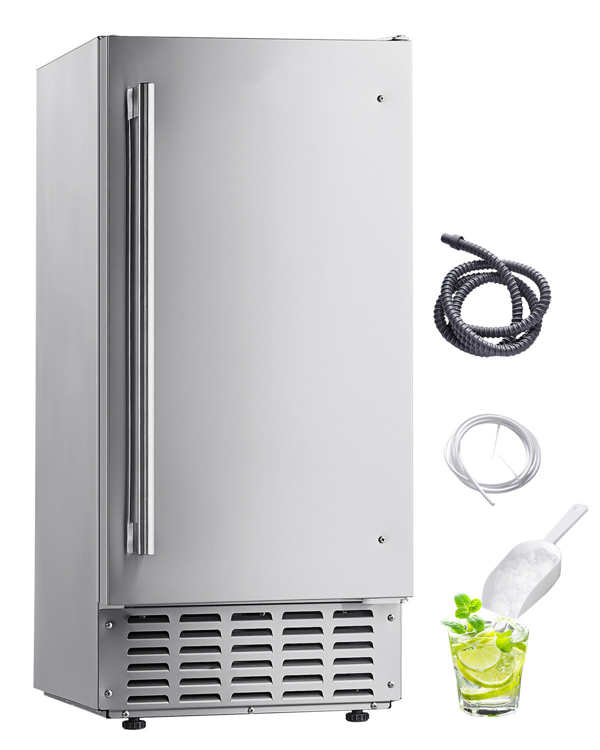 Undercounter Built-in Ice Maker, 66 Lbs/Day Under Counter Nugget Ice Maker Machine with Reversible Door Stainless Steel, Freestanding Ice Maker for Commercial Home Kitchen, Electric Drainage