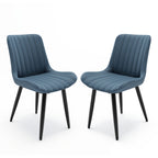 Set of 2 Modern PU Leather Dining Chairs with Thick Cushions & Metal Legs, Armless Faux Leather Side Chairs for Kitchen, Dining Room