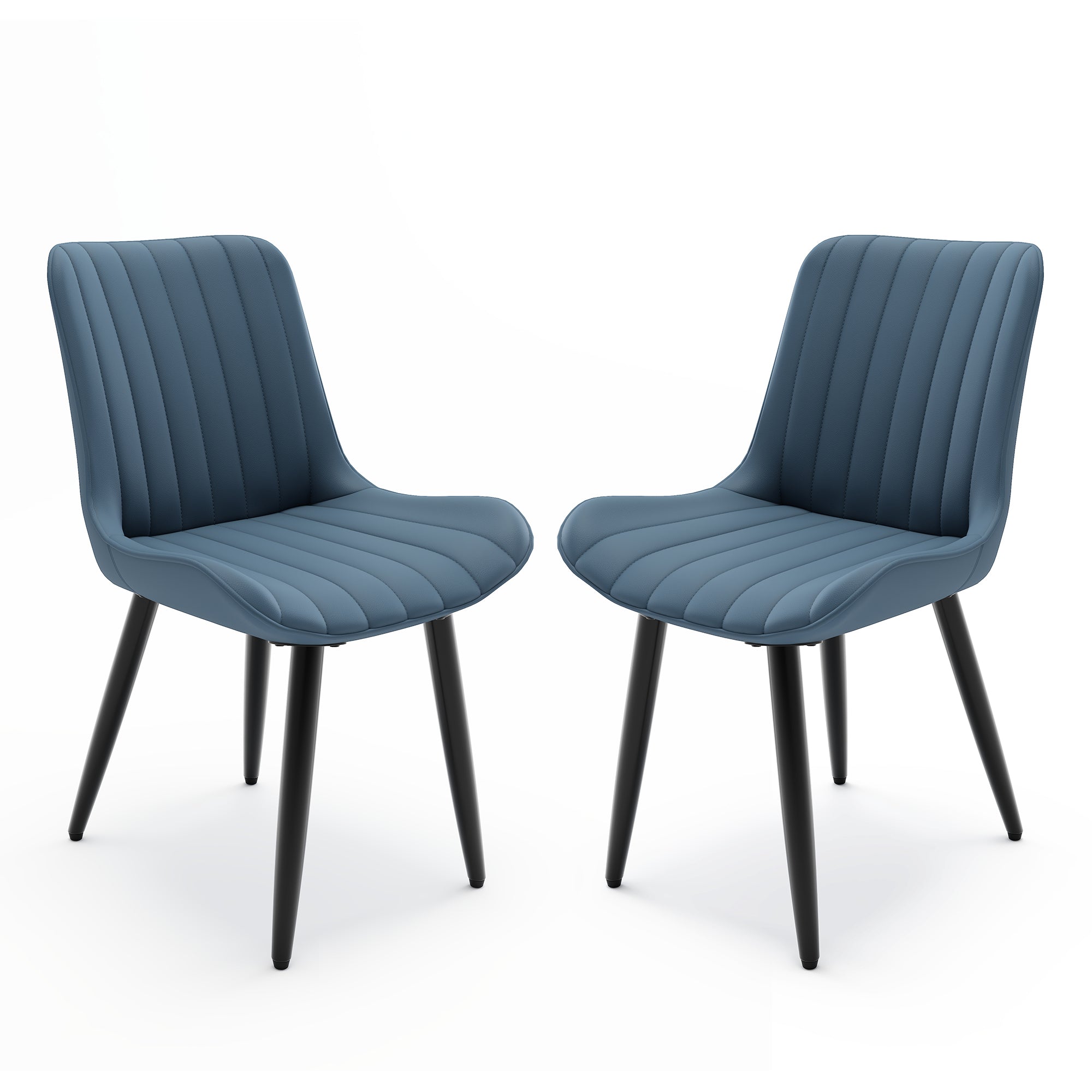 Set of 2 Modern PU Leather Dining Chairs with Thick Cushions & Metal Legs, Armless Faux Leather Side Chairs for Kitchen, Dining Room