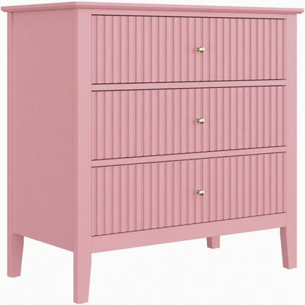 Modern Pink Fluted 3-Drawer Nightstand, 32' Wide with Soft-Close Slides, Blush Pink Finish, Engineered Wood