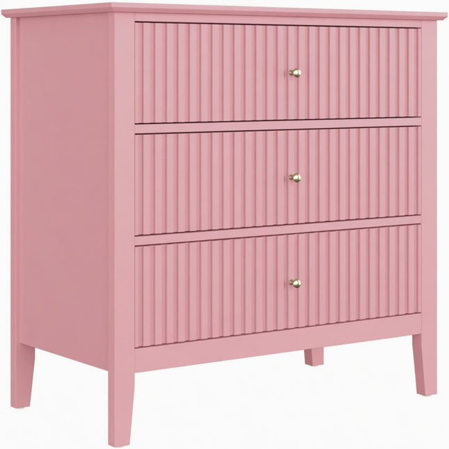 Modern Pink Fluted 3-Drawer Nightstand, 32' Wide with Soft-Close Slides, Blush Pink Finish, Engineered Wood