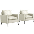 TS Nordic Retro Light Luxury Leather Upholstered Sofa Chair 2PC Cream White Fabric Casual Living Room Balcony Bedroom Accent Chair