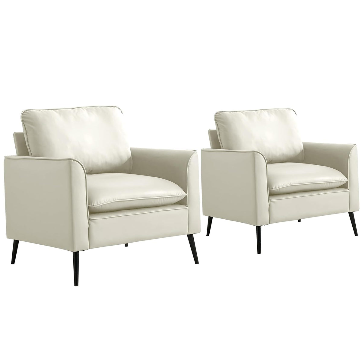TS Nordic Retro Light Luxury Leather Upholstered Sofa Chair 2PC Cream White Fabric Casual Living Room Balcony Bedroom Accent Chair