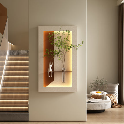 Adjustable 3-Color LED Sandstone Wall Decor with Simulated Green Plants - 3D