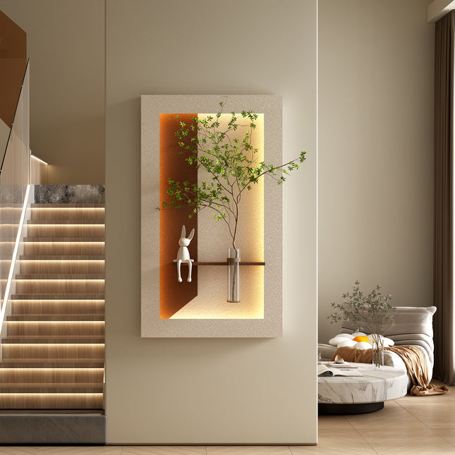 Adjustable 3-Color LED Sandstone Wall Decor with Simulated Green Plants - 3D