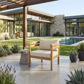 Light Brown Acacia Wood Outdoor Club Chair with Beige Water Repellent Fabric Cushions, Patio Armchairs for Backyard Porch