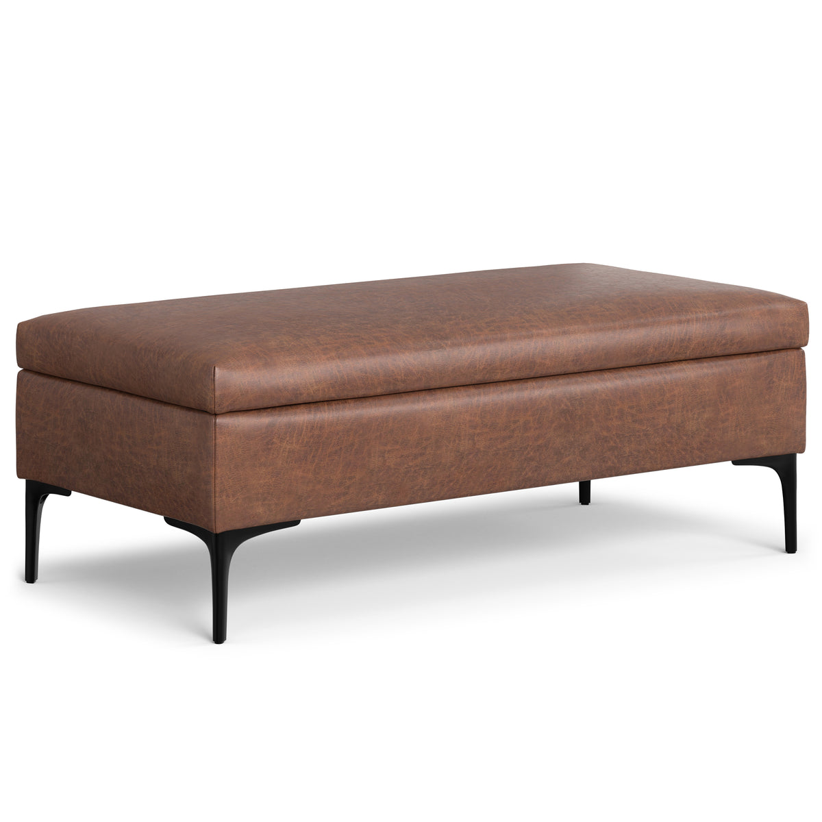 Rebecca Large Coffee Table Storage Ottoman with Lift-Up Lid in Distressed Saddle Brown Vegan Faux Leather