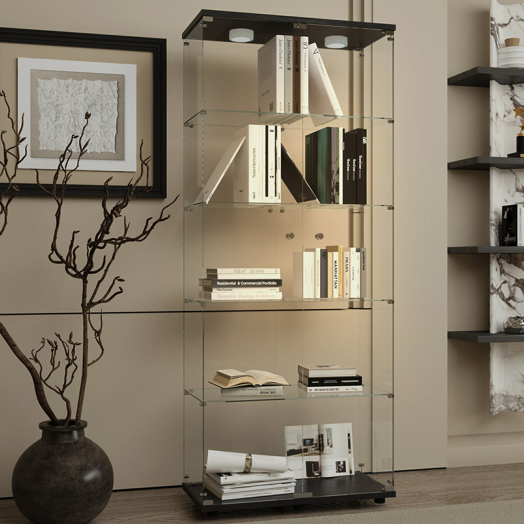 Tempered glass display cabinet,liquorcabinet,storagecabinet,filecabinet,with paipai lights,with locks,bottom equipped with adjustable feet,suitable for uneven,living room bedroom,corridor,office,black