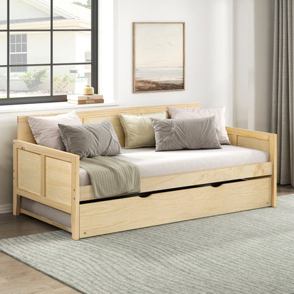 Daybed with Pull Out Trundle Natural Pine Finish Wooden Home Furniture 1pc Sofa Bed