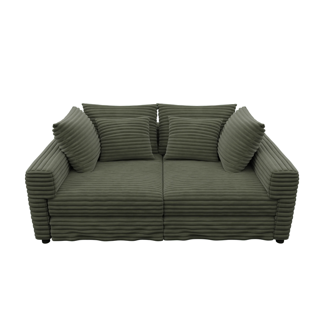 102.4 'Plush Corduroy 4-Seat Sofa,Modern Comfy Upholstered Sofa Cloud Couch,Deep Seat Couches with Soft Pillows and Movable Ottoman,Convertible Sofa Lounge Chair,for Living Room,Apartment,Office,Green - Eloy Royal