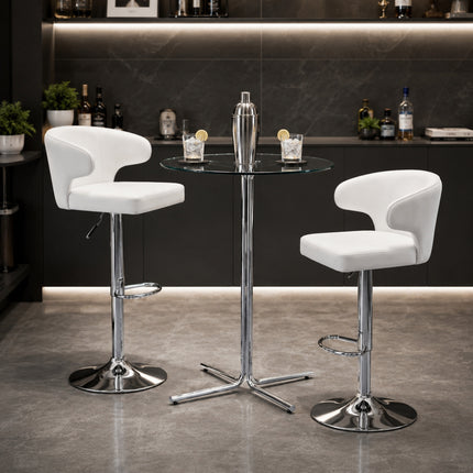 Modern 3-Piece Bar Table Set with 2 Swivel Stools, 36' Tempered Glass Pub Table & Adjustable Faux Leather Barstools, 300 lbs Capacity Chrome Bistro Furniture Set for Kitchen, Living Room