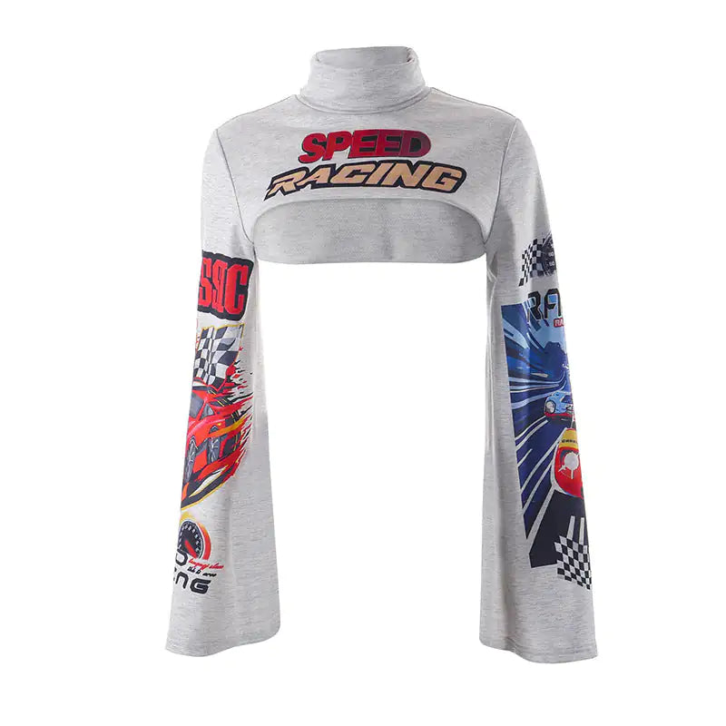 Speed Racing Cropped Knit Turtleneck Top - Eloy Royal