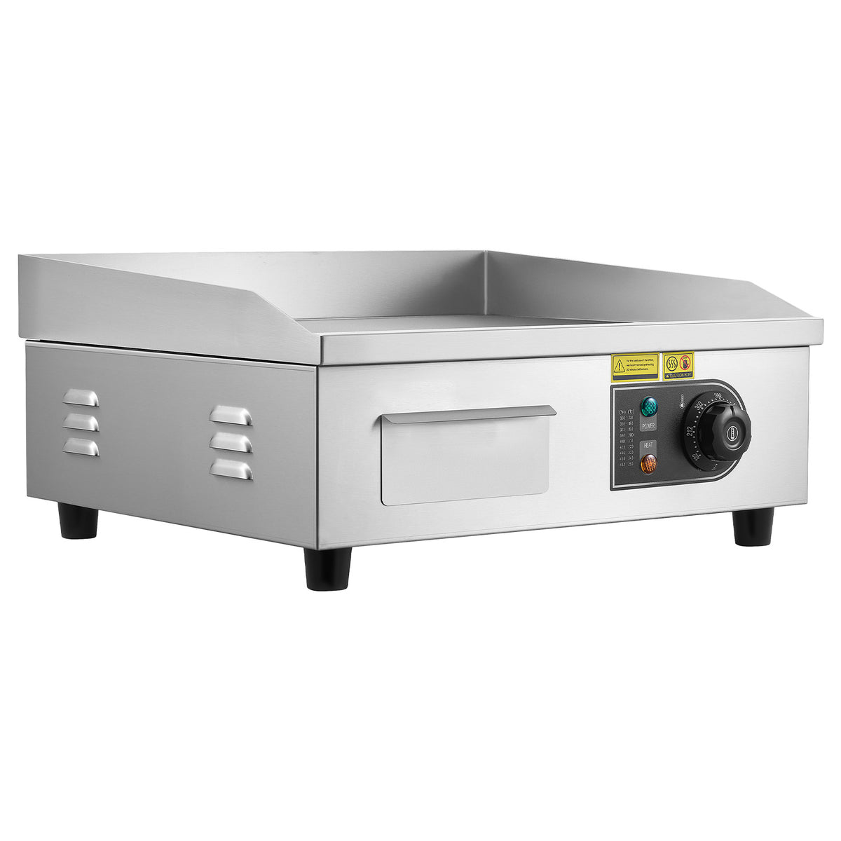 Commercial Electric Griddle, 17.72 x 11.81 inch, 1750W, 122-570°F Adjustable Temp Control, Stainless Steel Countertop Flat Top Grill with 2 Spatulas, 2 Brushes, and 4 Foot Pads, for Steak