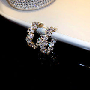 French Sweet Vintage Zircon C- Shaped Geometric Ear Ring