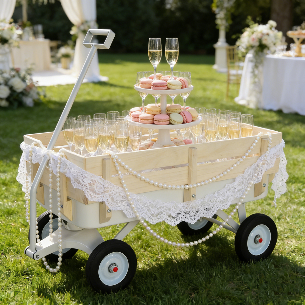 Outdoor carriage, all terrains, wooden railings, solid tires, garden carriage,Load-bearing capacity: 176LBS