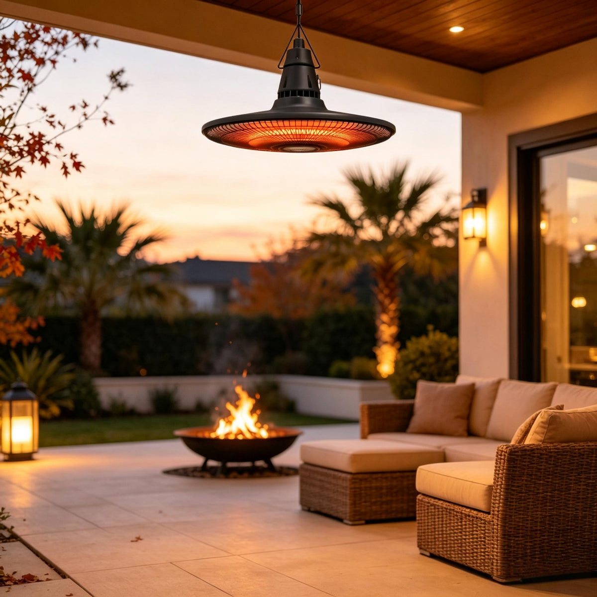 1500W Hanging Electric Patio Heater, IP65 Waterproof Infrared Outdoor Heater with Carbon Fiber Heating Tube and Remote Control for Gazebo Pergola Garden