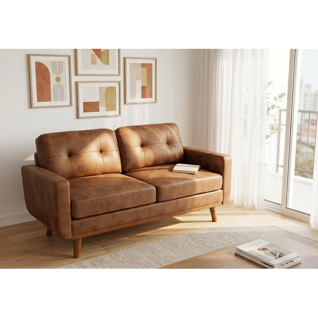 65-inch Modern Minimalist Two-Seater Sofa, featuring breathable Foil fabric and solid wood legs