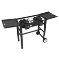 2 Burner Outdoor Propane Gas Stove, 150,000 BTU Propane LPG Gas Camping Stove, Foldable Heavy-duty Carbon Steel Outdoor Cooker, with Wheels & Shield & 20 PSI Regulator, for BBQ Camp Home Patio