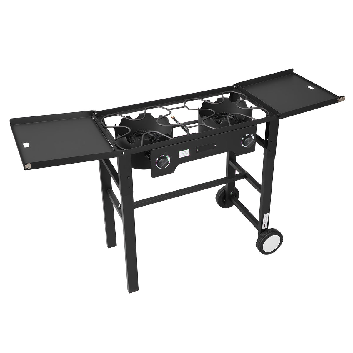 2 Burner Outdoor Propane Gas Stove, 150,000 BTU Propane LPG Gas Camping Stove, Foldable Heavy-duty Carbon Steel Outdoor Cooker, with Wheels & Shield & 20 PSI Regulator, for BBQ Camp Home Patio