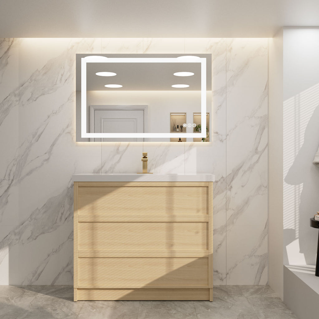 48*32 Inch LED bathroom mirror, corrosion-resistant, three-color dimmable, backlit mirror with one-touch demist function