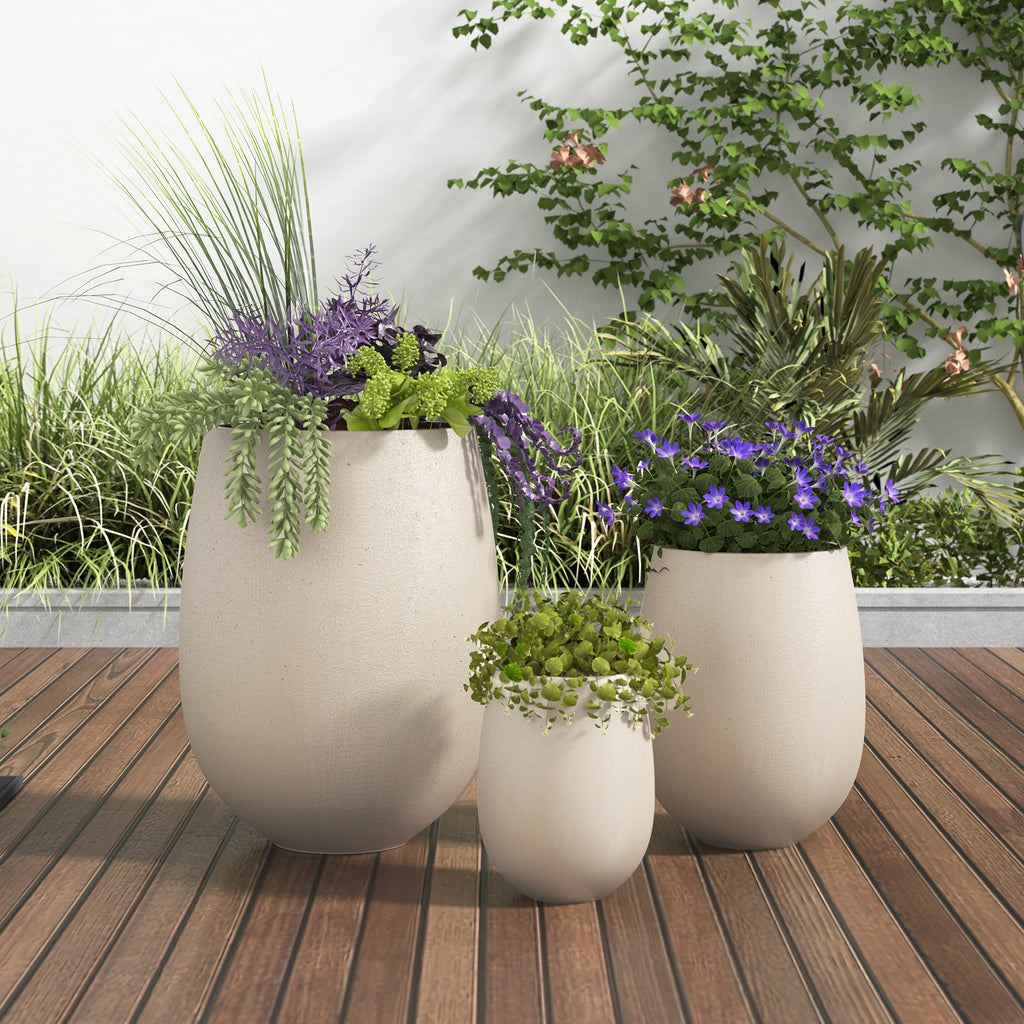 U_STYLE Lightweight Round MGO Outdoor Planter Set-3 Sizes (15.6''/10.74''/7.3''),Large Outdoor Indoor Flower Pots with Drainage Hole,Perfect for Lawn, Patio, Poolside & Indoor Decor